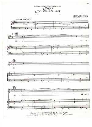 Picture of Jingo (Jin-Go-Lo-Ba), Michael Olatunji, recorded by Santana, sheet music