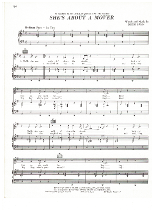 Picture of She's About a Mover, Doug Sahm, recorded by Sir Douglas Quintet, sheet music