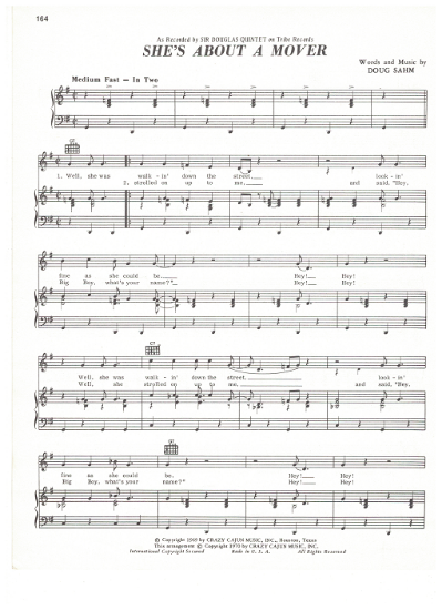 Picture of She's About a Mover, Doug Sahm, recorded by Sir Douglas Quintet, sheet music