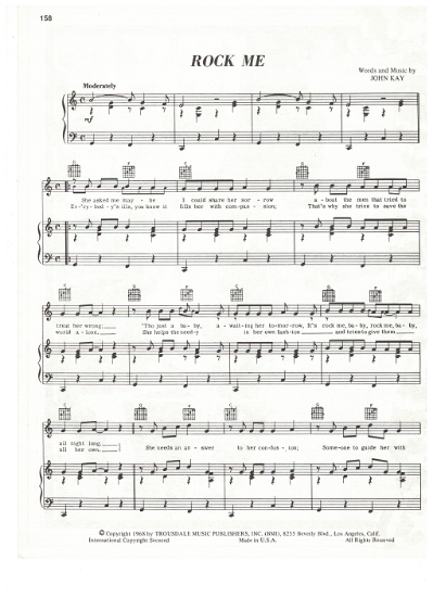 Picture of Rock Me, John Kay, recorded by Steppenwolf, sheet music