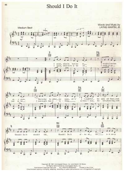 Picture of Should I Do It, Laying Martin Jr, recorded by Tanya Tucker
