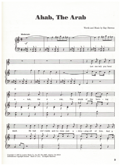 Picture of Ahab the Arab, written & recorded by Ray Stevens, sheet music