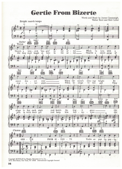 Picture of Gertie from Bizerte, James Cananaugh/ Walter Kent/ Bob Cutter, sung by Dick Haymes, sheet music