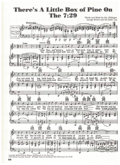 Picture of There's a Little Box of Pine on the 7:29, Joseph Ettlinger/ George Brown/ De Dette Lee, sheet music