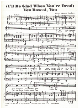 Picture of I'll Be Glad When You're Dead You Rascal You, Sam Theard, popularized by Louis Armstrong, sheet music