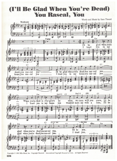 Picture of I'll Be Glad When You're Dead You Rascal You, Sam Theard, popularized by Louis Armstrong, sheet music