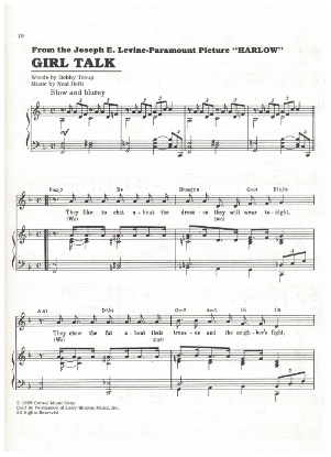 Picture of Girl Talk, from movie "Harlow", Bobby Troup & Neil Hefti, recorded by Julie London, sheet music