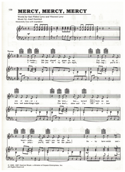 Picture of Mercy Mercy Mercy, Joe Zawinul/ Gail Fisher/ Vincent Levy, sheet music