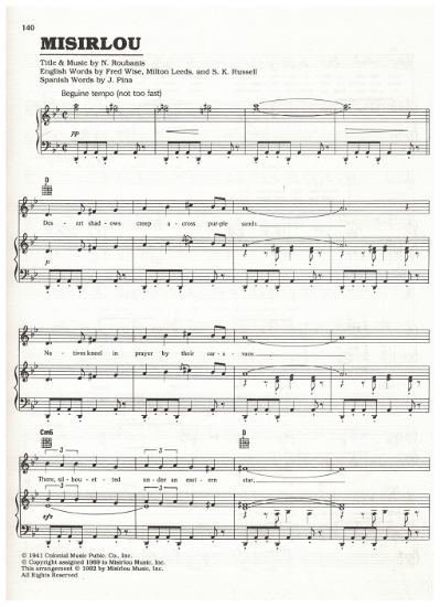 Picture of Misirlou, N. Roubanis & J. Pina, popularized by Dick Dale, sheet music