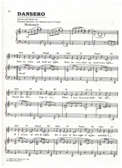 Picture of Dansero, Richard Hayman/ Lee Daniels/ S. Parker, popularized by Doris Day, sheet music