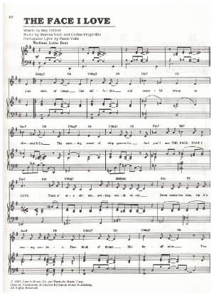 Picture of The Face I Love, Ray Gilbert/ Marcos & Paulo Valle/ Carlos Pingarilho, popularized by Jack Jones, sheet music