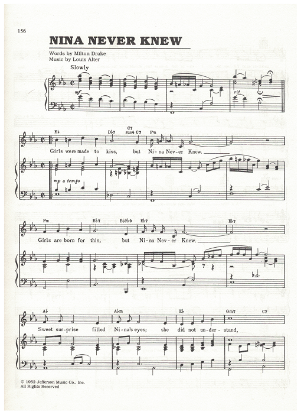 Picture of Nina Never Knew, Milton Drake & Louis Alter, popularized by Johnny Desmond, sheet music