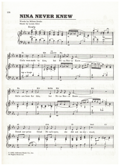 Picture of Nina Never Knew, Milton Drake & Louis Alter, popularized by Johnny Desmond, sheet music