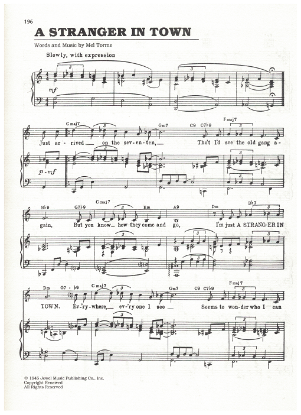 Picture of A Stranger in Town, Mel Torme, popularized by Mel Torme and the Mel Tones, sheet music