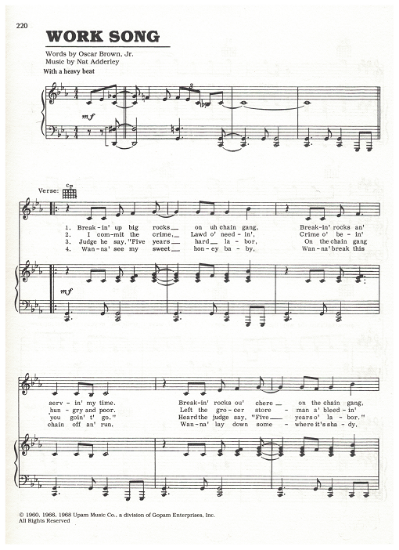 Picture of The Work Song, Oscar Brown Jr. & Nat Adderley, popularized by Herb Alpert & the Tijuana Brass, sheet music