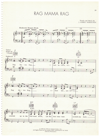 Picture of Rag Mama Rag, J. Robbie Robertson, recorded by The Band