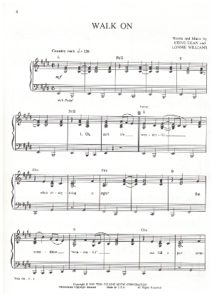Picture of Walk On, Steve Dean & Lonnie Williams, recorded by Reba McEntire, sheet music
