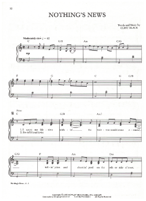 Picture of Nothing's News, written & recorded by Clint Black, sheet music