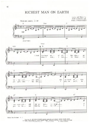 Picture of Richest Man on Earth, Don Schlitz & Paul Overstreet, recorded by Paul Overstreet, sheet music