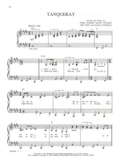Picture of Tanqueray, Vern Gosdin/ Mack Vickery/ Jim Vest/ Hank Cochran, recorded by Vern Gosdin, sheet music