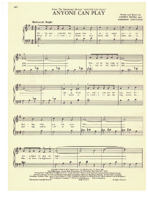 Picture of Anyone Can Play, movie title song, Audrey Nohra & Armando Trovajoli, sheet music