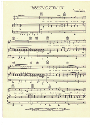 Picture of Goodbye Columbus, movie title song, James Yester, recorded by The Assiciation, sheet music