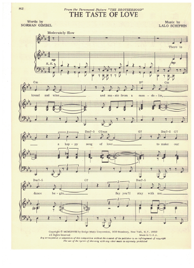 Picture of The Taste of Love, from movie "The Brotherhood", Norman Gimbel & Lalo Schifrin, sheet music