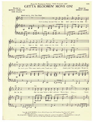 Picture of Getta Bloomin' Move On, from movie "The Italian Job", Don Black & Quincy Jones, sheet music