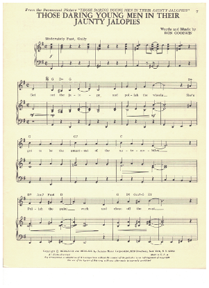 Picture of Those Daring Young Men in Their Jaunty Jalopies, movie title song, Ron Goodwin, sheet music