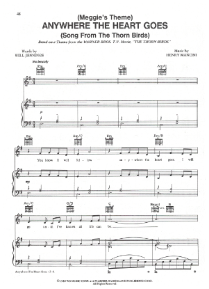 Picture of Anywhere the Heart Goes (Meggie's Theme), from TV series "The Thorn Birds", Henry Mancini, sheet music