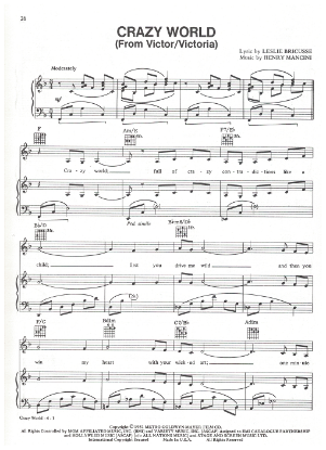 Picture of Crazy World, from movie "Victor/Victoria", Leslie Bricusse & Henry Mancini, sheet music