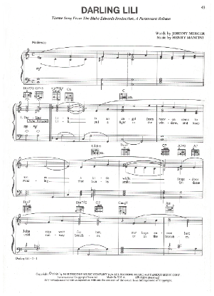 Picture of Darling Lili, movie title song, Johnny Mercer & Henry Mancini, sheet music
