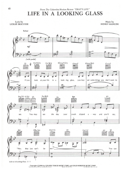 Picture of Life in a Looking Glass, from movie "That's Life", Leslie Bricusse & Henry Mancini, sheet music