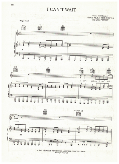 Picture of I Can't Wait, Stevie Nicks/ Rick Nowels/ Eric Pressly, recorded by Stevie Nicks, sheet music