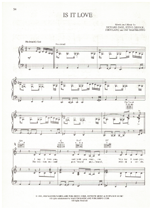 Picture of Is It Love, Richard Page et al, recorded by Mr. Mister, sheet music