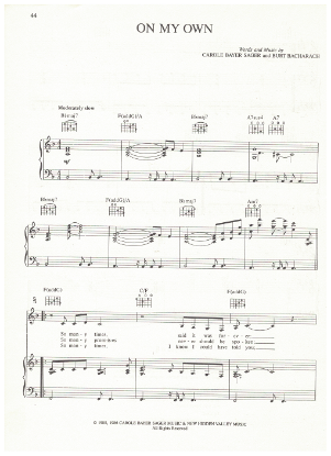 Picture of On My Own, Carole Bayer Sager & Burt Bacharach, recorded by Patti LaBelle & Michael McDonald, sheet music