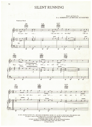 Picture of Silent Running, B. A. Robertson & Michael Rutherford, recorded by Mike & The Mechanics, sheet music
