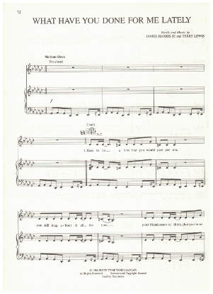 Picture of What Have You Done for Me Lately, James Harris III & Terry Lewis, recorded by Janet Jackson, sheet music