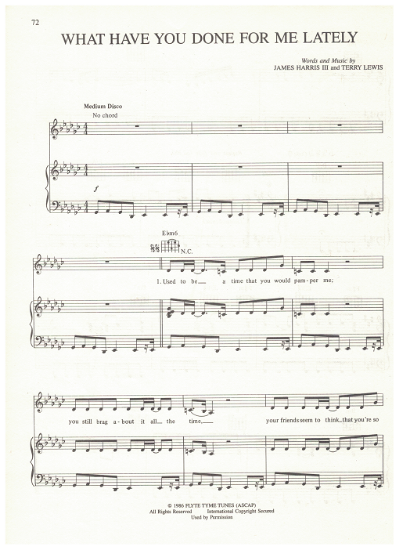 Picture of What Have You Done for Me Lately, James Harris III & Terry Lewis, recorded by Janet Jackson, sheet music