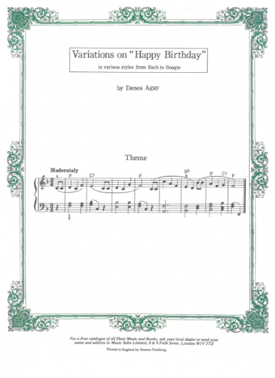 Picture of Variations on Happy Birthday from Bach to Boogie, Denes Agay, piano solo sheet music