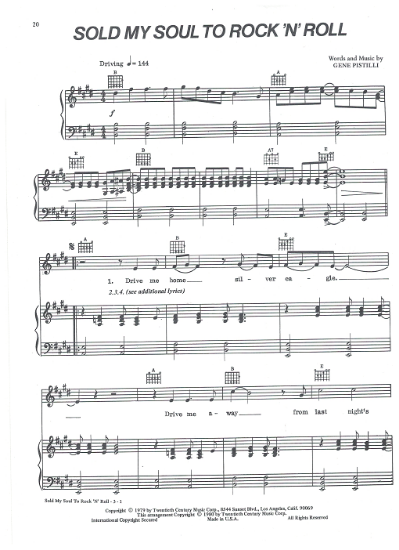 Picture of Sold My Soul to Rock 'n' Roll, Gene Pistilli, from movie "The Rose", sung by Bette Midler, sheet music