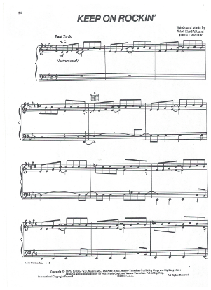 Picture of Keep on Rockin', from movie "The Rose", Sam Hagar & John Carter, sung by Bette Midler, sheet music