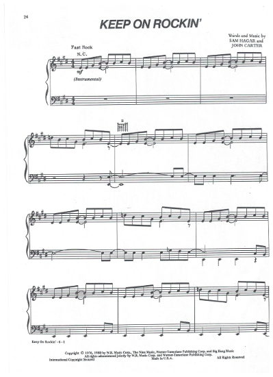 Picture of Keep on Rockin', from movie "The Rose", Sam Hagar & John Carter, sung by Bette Midler, sheet music