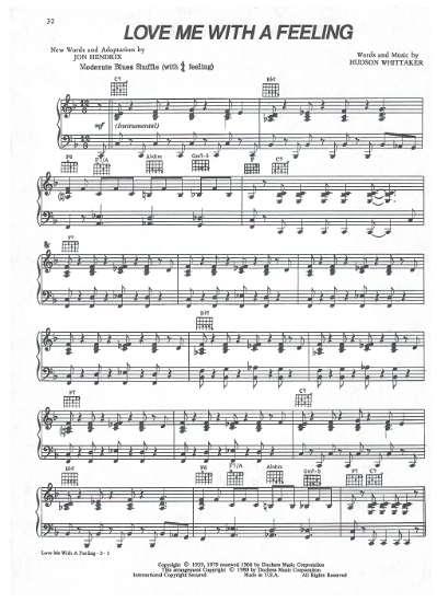 Picture of Love Me With a Feeling, from movie "The Rose", Jon Hendrix & Hudson Whittaker, sung by Bette Midler, sheet music