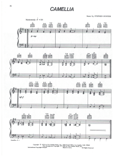 Picture of Camellia, Stephen Hunter, from movie "The Rose", piano solo sheet music