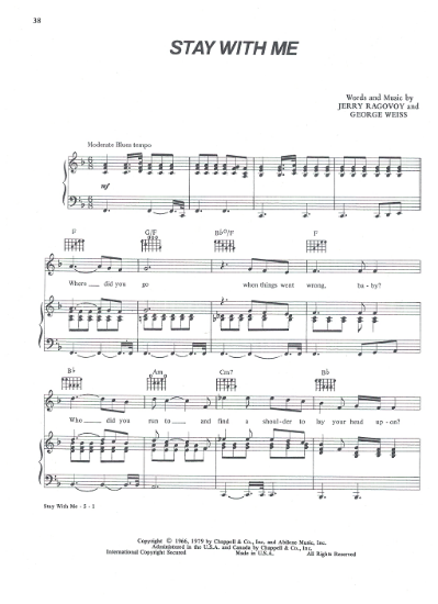 Picture of Stay With Me, Jerry Ragovoy & George Weiss, from movie "The Rose", sung by Bette Midler, sheet music