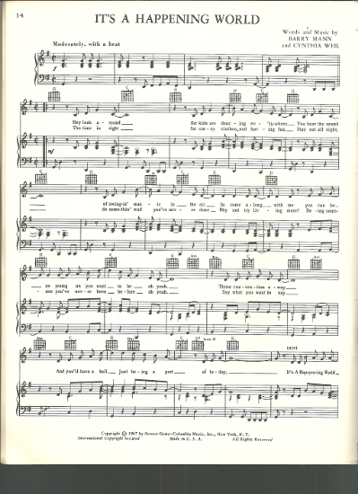 Picture of It's a Happening World, Barry Mann & Cynthia Weil, recorded first by The Tokens & then Lesley Gore