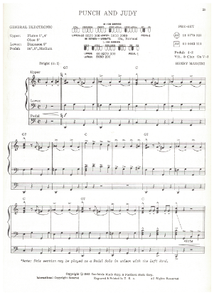 Picture of Punch and Judy, from movie "Charade", Henry Mancini, organ solo, sheet music