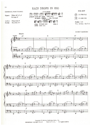 Picture of Rain Drops in Rio (Mambo), from movie "The Days of Wine and Roses", Henry Mancini, organ solo, sheet music