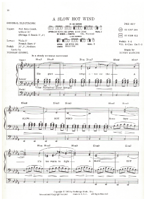 Picture of A Slow Hot Wind (Lujon), from movie "The Big Lebowski", Norman Gimbel & Henry Mancini, organ solo, pdf copy